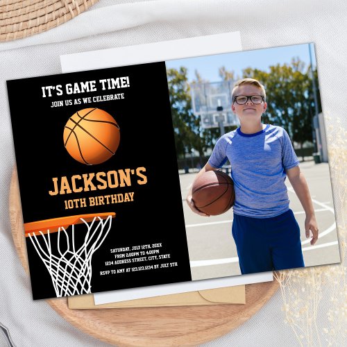 Basket Photo Basketball Ball Birthday Invitations