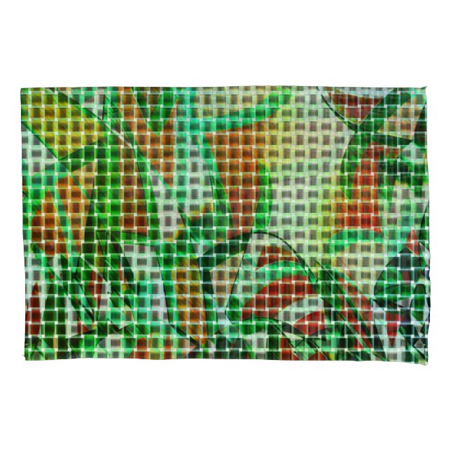 Basket style, green curved ribbons, coral details pillow case (Front-Left)