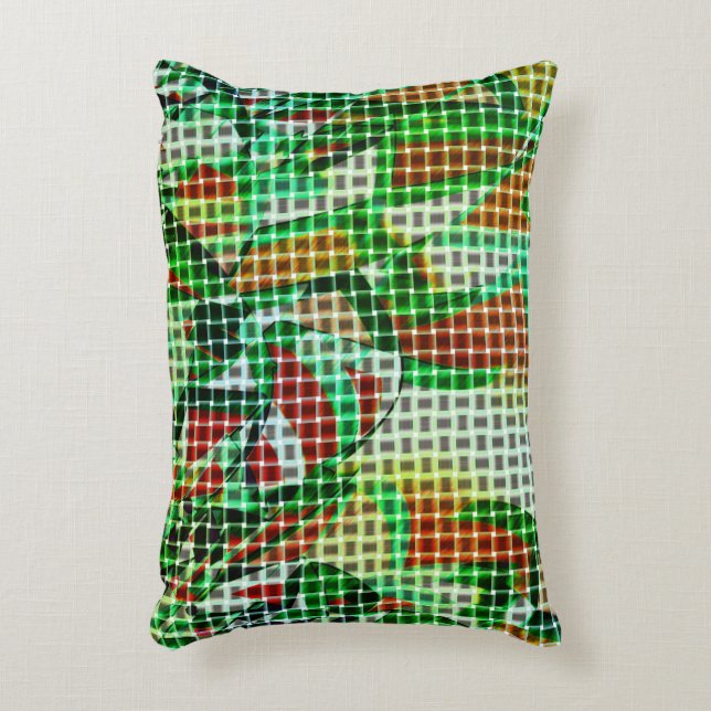 Basket style on green curved tapes, coral details accent pillow (Front(Vertical))
