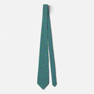"Basket Weave Blue" Green Purple Trendy Men's Neck Tie