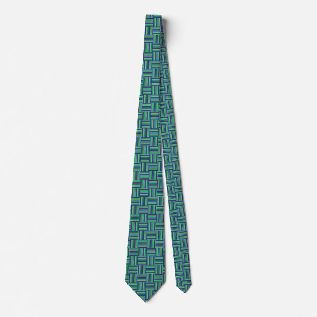 "Basket Weave Blue" Green Purple Trendy Men's Neck Tie (Front)