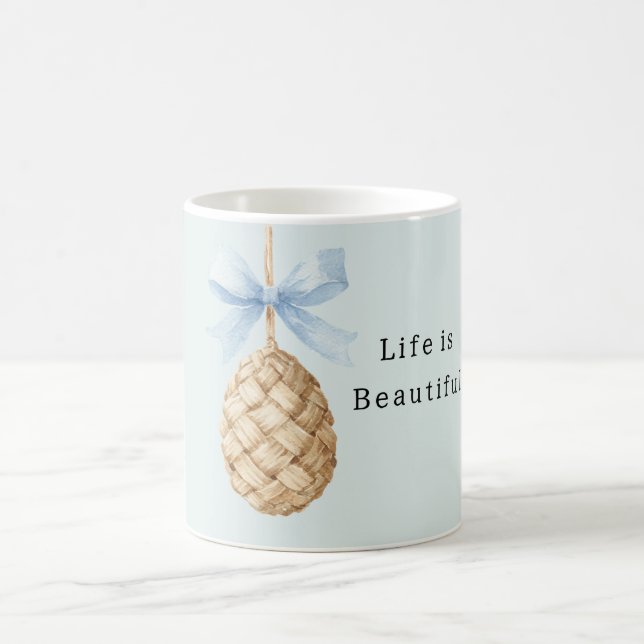 Basket Weave Egg Blue Bow Coffee Mug (Center)