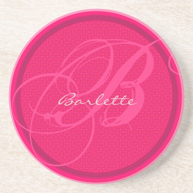 Basket Weave Monogram Wedding Anniversary Coasters (Front)