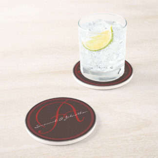 Basket Weave Monogram Wedding Anniversary Coasters