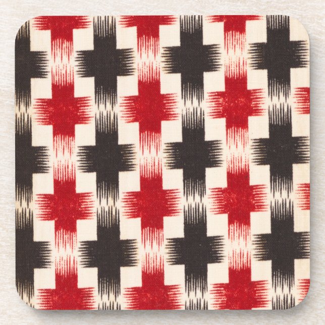 Basket Weave Pattern red and black Abstract art Beverage Coaster (Front)