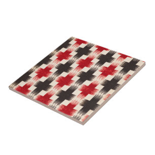 Basket Weave Pattern red and black Abstract art Ceramic Tile