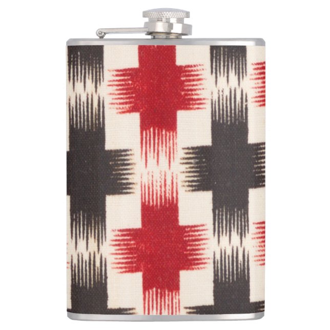 Basket Weave Pattern red and black Abstract art Flask (Front)