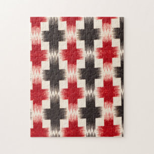 Basket Weave Pattern red and black Abstract art Jigsaw Puzzle