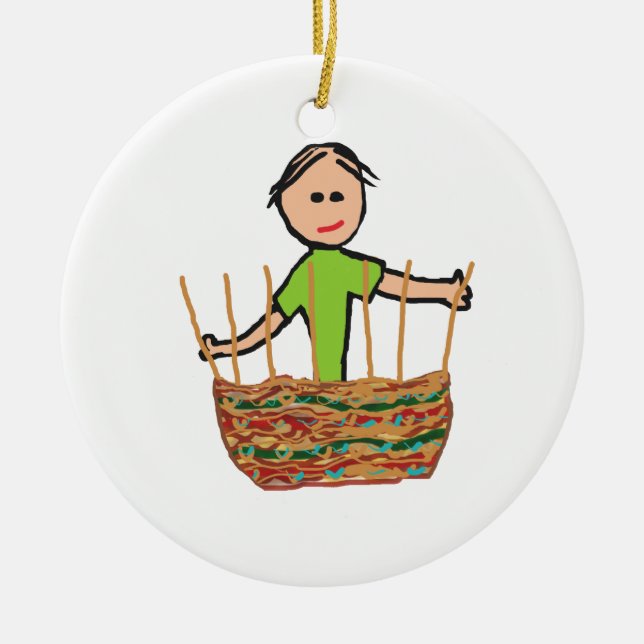 Basket Weaving Ceramic Ornament (Front)