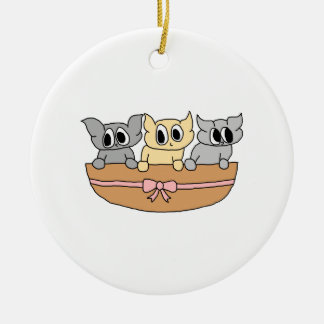 Basket with 3 Kittens, Cartoon. Ceramic Ornament
