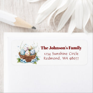Basket with Easter eggs and floral address Label