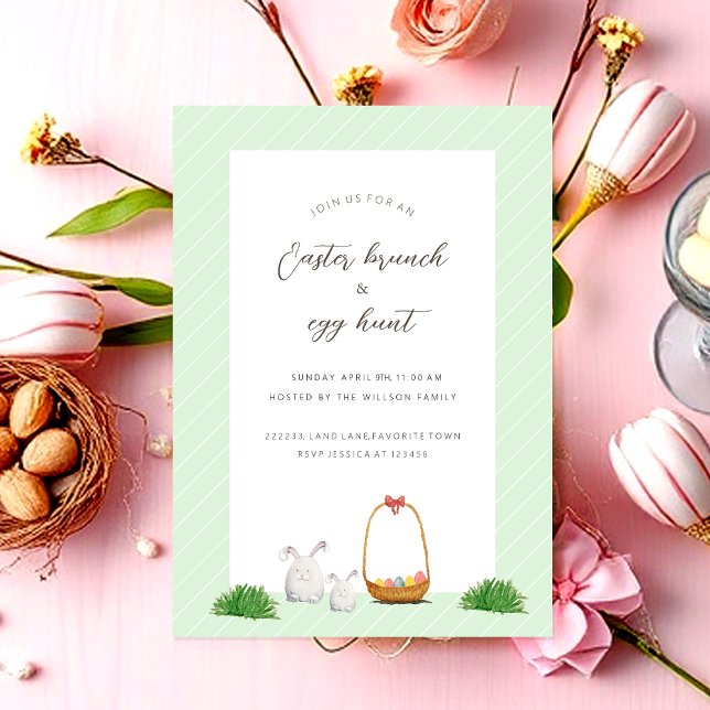 Basket with Eggs And Bunnies Watercolor Art Holiday Card (Creator Uploaded)