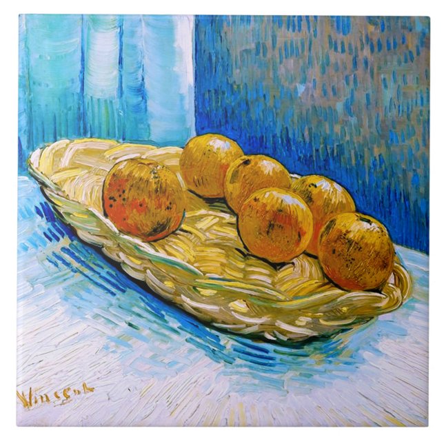 Basket with Six Oranges Van Gogh Fine Art Ceramic Tile (Front)