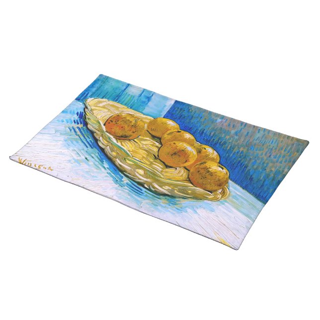 Basket with Six Oranges Van Gogh Fine Art Cloth Placemat (On Table)