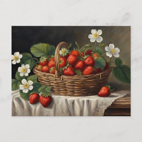 Basket With Strawberry Fruit Postcard