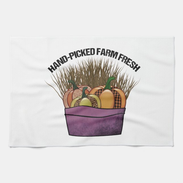 Basket with three pumkins kitchen towel (Horizontal)