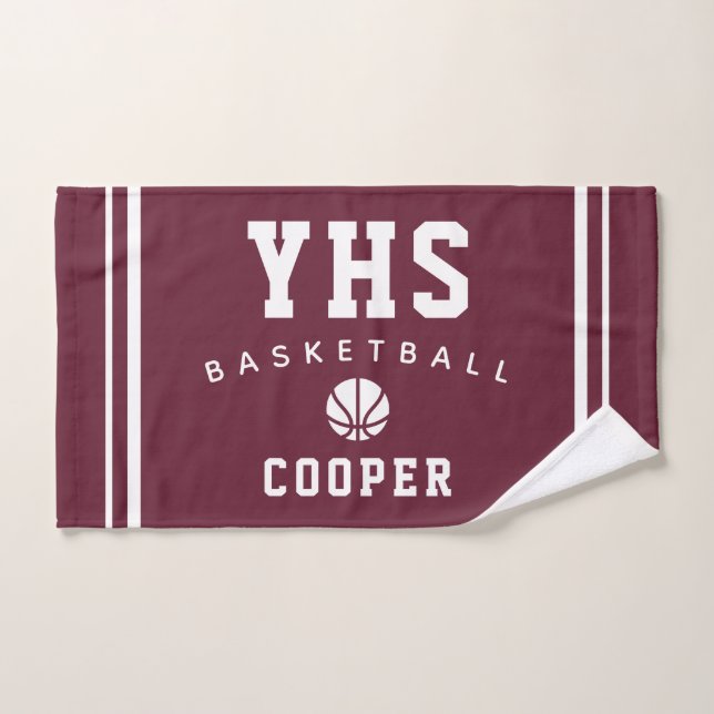 BasketbalI Icon, Custom Name & School, Team Gift Hand Towel (Hand Towel)
