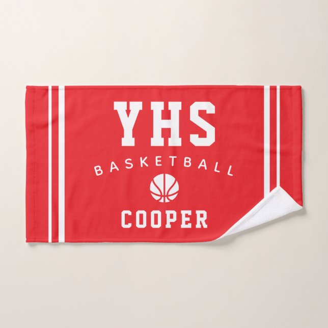 BasketbalI Icon, Custom Name & School, Team Gift Hand Towel (Hand Towel)
