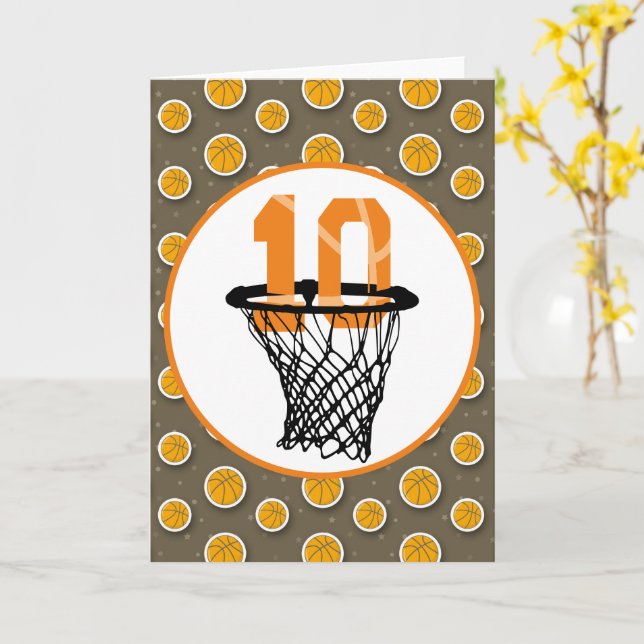 Basketball  10th Birthday with number in mini hoop Card (Yellow Flower)