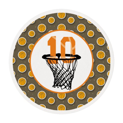 Basketball  10th Birthday with number in mini hoop Edible Frosting Rounds