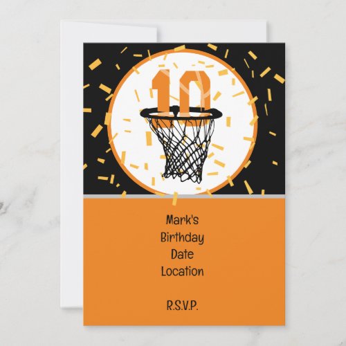 Basketball  10th Birthday with number in mini hoop Invitation