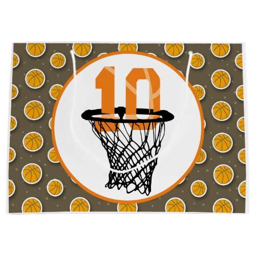 Basketball  10th Birthday with number in mini hoop Large Gift Bag