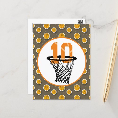 Basketball  10th Birthday with number in mini hoop Postcard
