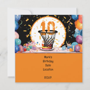 Basketball 10th Birthday with number in mini hoop Save The Date