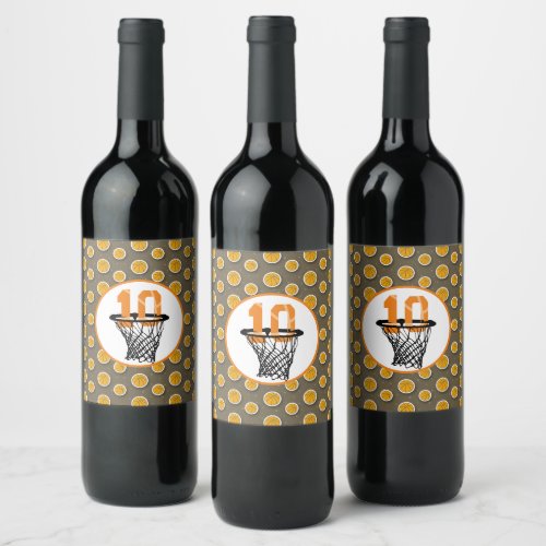 Basketball  10th Birthday with number in mini hoop Wine Label