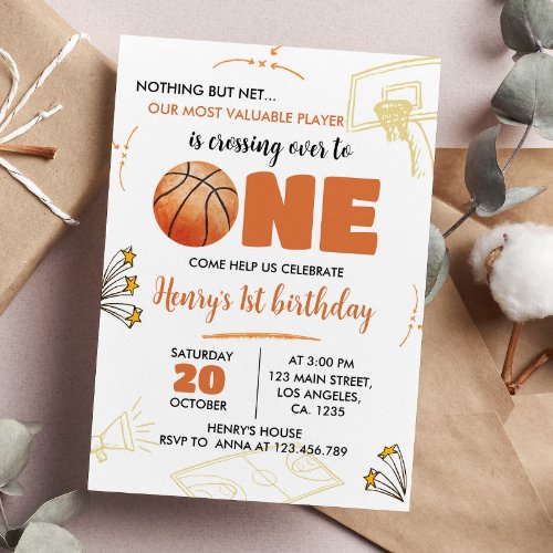 Basketball 1st Birthday Invitation Sport Party