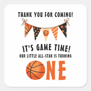 Basketball 1st Birthday Party Square Sticker