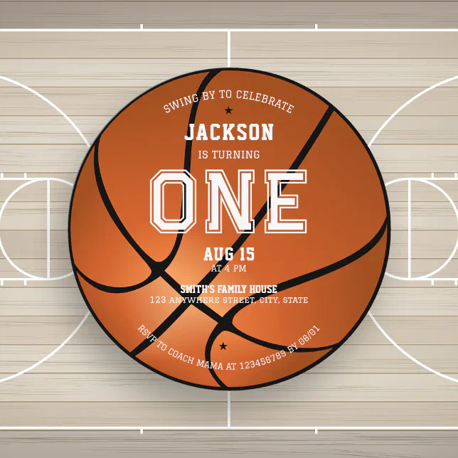 Basketball 1st Birthday Unique Round Invitation | Zazzle