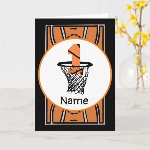 Basketball  1st Birthday with number in mini hoop  Card