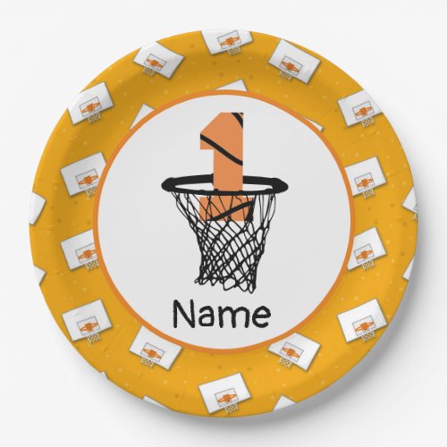 Basketball  1st Birthday with number in mini hoop  Paper Plates