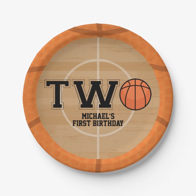 Basketball 2nd Birthday Paper Plates (Front)