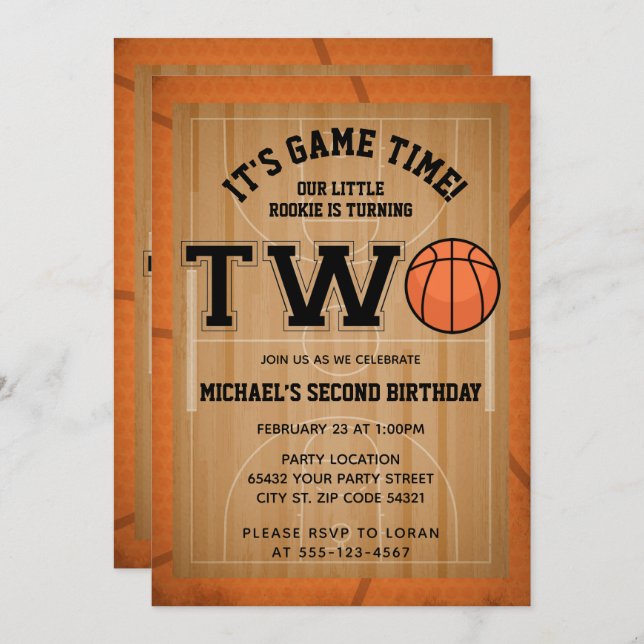 Basketball 2nd Birthday Party Invitation (Front/Back)