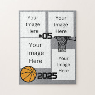 Basketball 4 Photo Collage Jigsaw Puzzle Gray