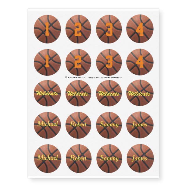 Basketball 4 Player Party Pack Temporary Tattoos (Front)