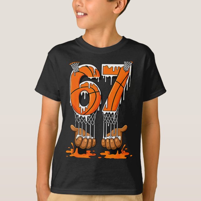 Basketball 67 Six Seven Funny Gen Alpha Meme Drip  T-Shirt (Front)