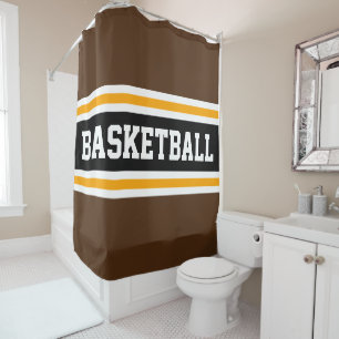 BASKETBALL 70s Athletic Brown Black Orange Stripes Shower Curtain
