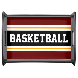 BASKETBALL 70s Deep Red Black Orange Stripes Serving Tray