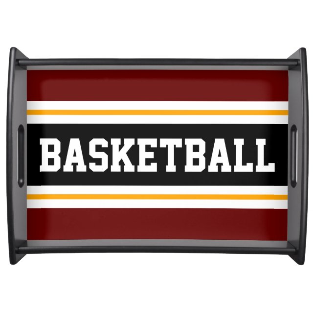 BASKETBALL 70s Deep Red Black Orange Stripes Serving Tray (Front)