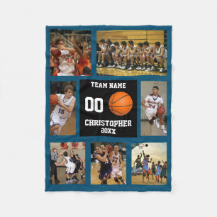 Basketball 7 Photo Collage Dark Blue Small Fleece Blanket