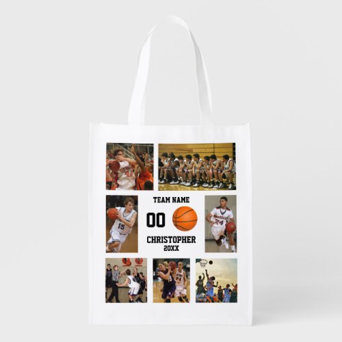 Basketball 7 Photo Collage Grocery Bag