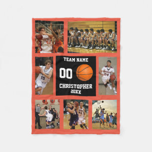 Basketball 7 Photo Collage Orange Small Fleece Blanket