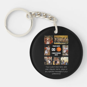 Basketball 7 photo collage personalized black keychain