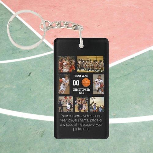 Basketball 7 photo collage personalized black keychain