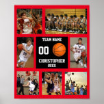 Basketball 7 Photo collage Red team name Poster<br><div class="desc">Basketball photo collage. This basketball Team Photo Collage is perfect for remembering that special day for Kids, is also a great way to decorate your child's room and promote the team! Add 7 different photos and customize the player name, team name, year, and player number. Customize your poster here! #basketballteamposter...</div>