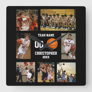Basketball 7 photo collage square wall clock