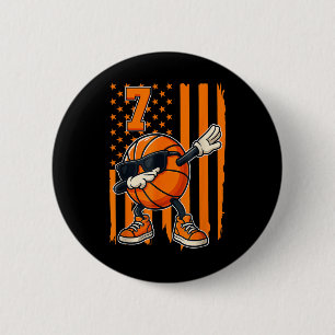 Basketball 7th Birthday American Flag Gift For 7 Y Button